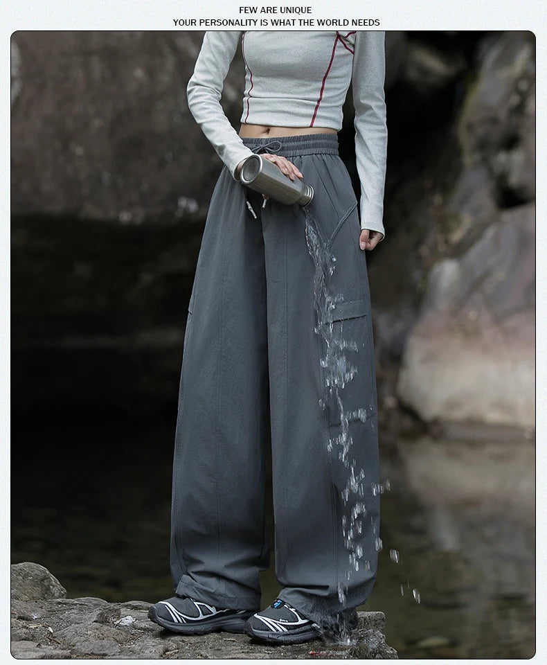 Women's Trendy Street Style Cargo Pants Fashion Oversized Pocket High Waist Baggy Pant Women Hip Hop Straight New Trousers Pink