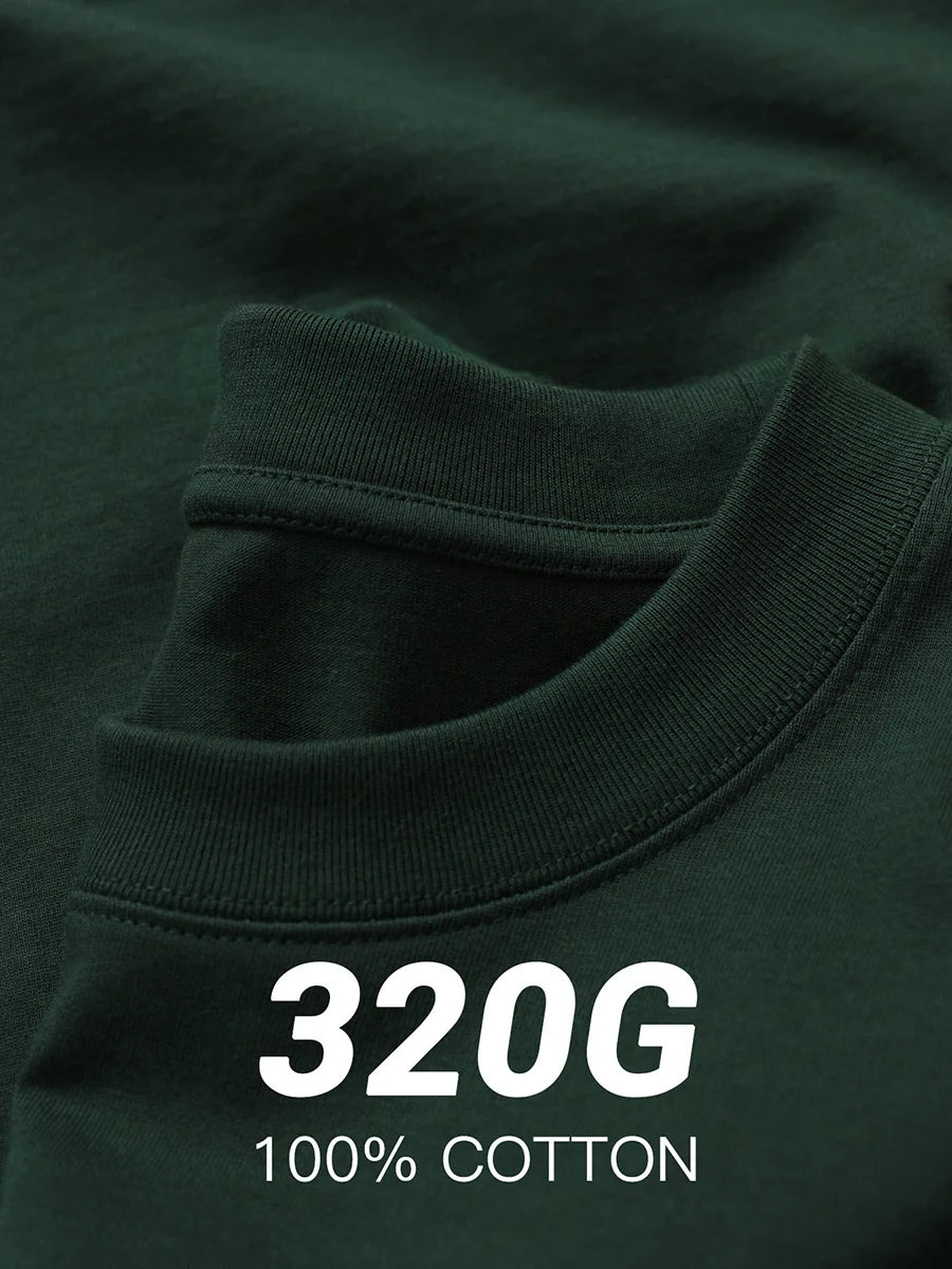 11.29oz 320Grams Heavy Cotton Weight Oversized Loose Men T-shirt Solid Color Drop Shoulder Short Sleeve High Quality