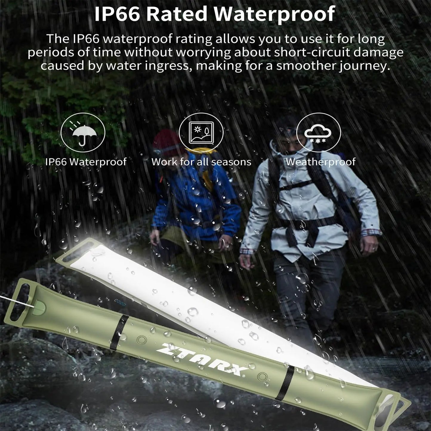 Corded Plug-in Model Camping Tent Light Bar IP66 Waterproof LED Tube, Foldable Inflatable Outdoor Lights Suitable for Camping