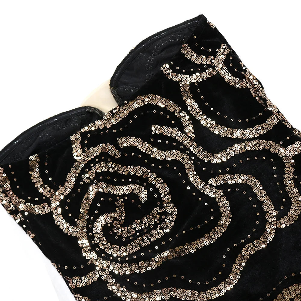 XTOCEAN Floral Sequined Strapless Maxi Dresses for Women Sleeveless Off the Shoulder Sexy Birthday Party Evening Long Dress 2025