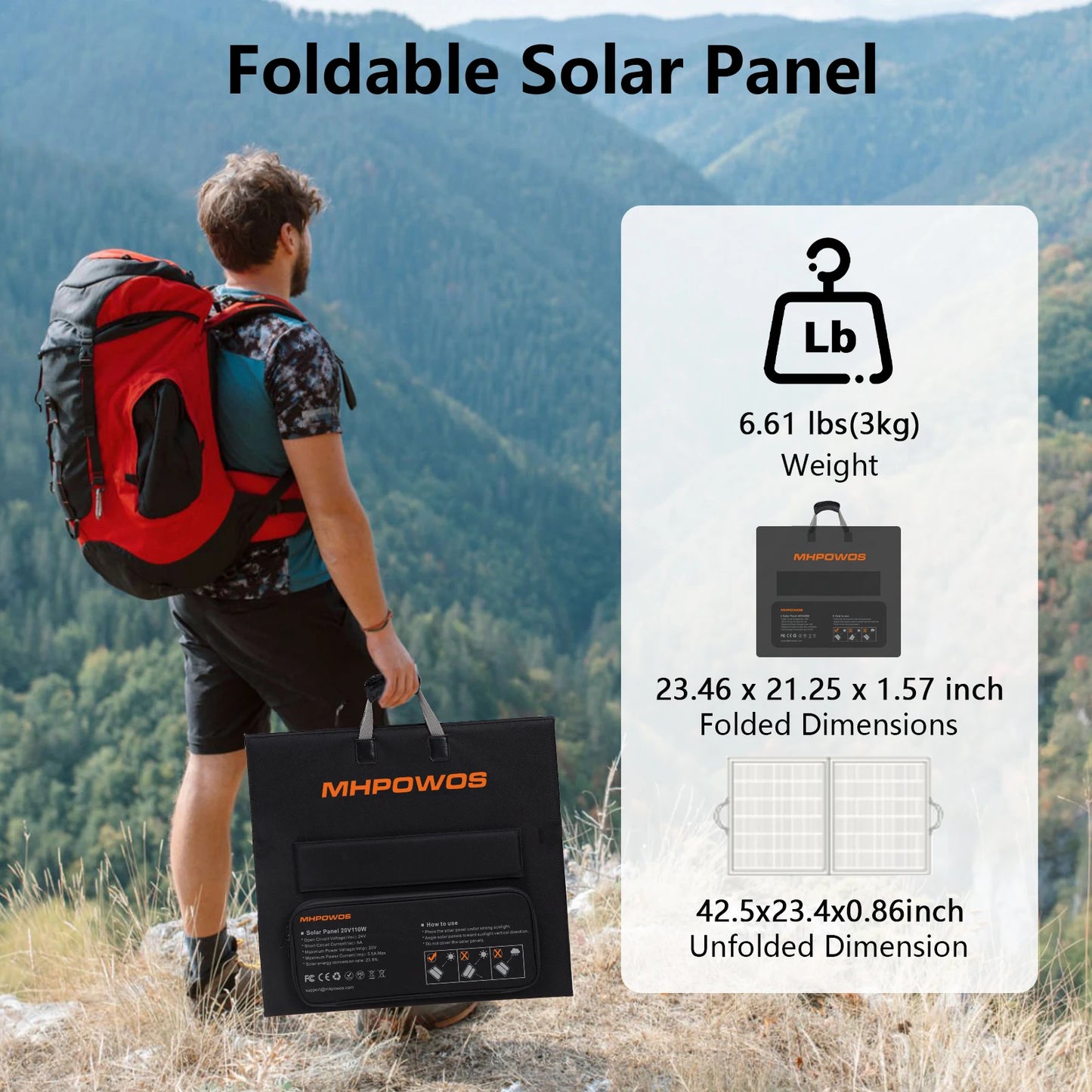 MHPOWOS 110W Portable Solar Panel,Camping Essentials,Foldable Solar Charger for Power Station,20V Output with Kickstands for RV