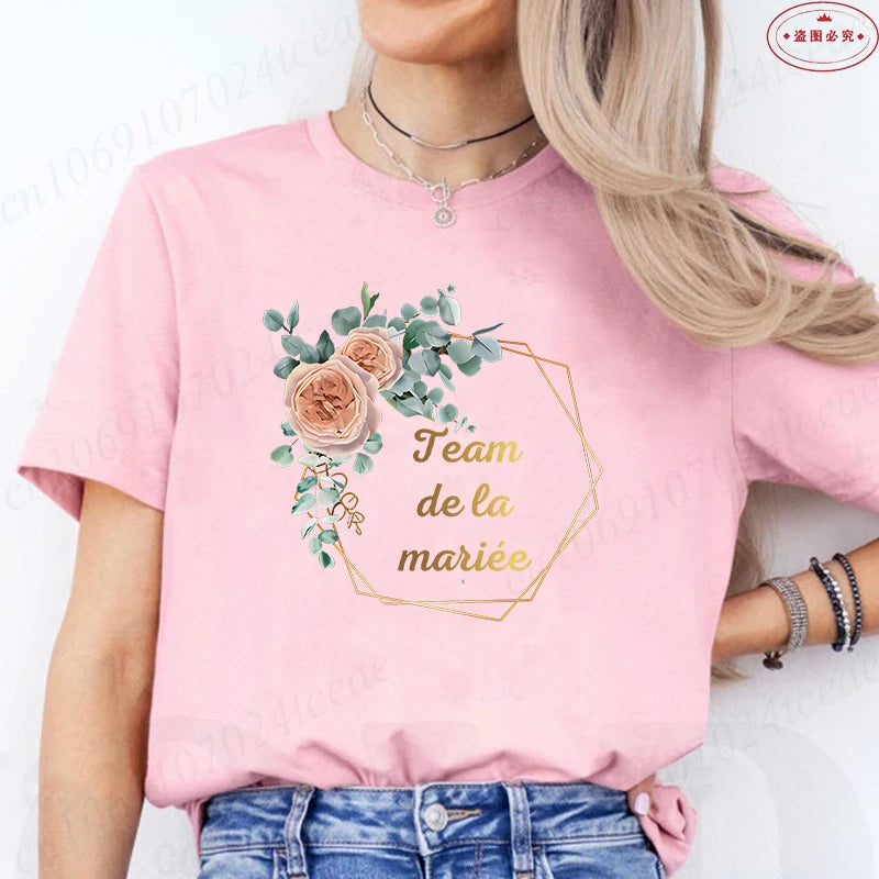 Team Bride Tshirt Bachelorette Bridal Wreath Wedding Party T-Shirts Evjf Future Bride Tees French Woman Single Farewell Tops