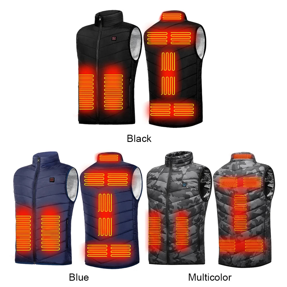 Unisex Electric Heated Vest 9 Heating Areas Heated Vest Coat Washable Lightweight with Zip USB Charging for Winter Sports Hiking