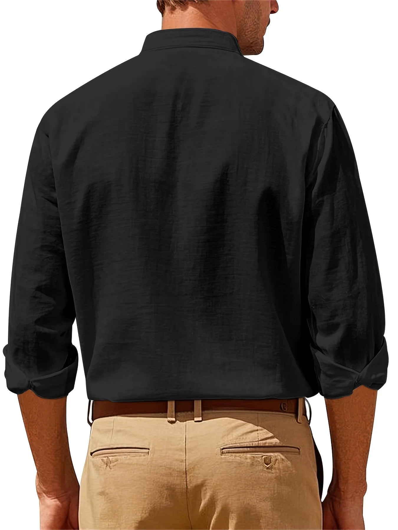 Men's summer two-piece polyester button shirt long sleeve shorts cardigan simple casual beach wear - the best choice for casual