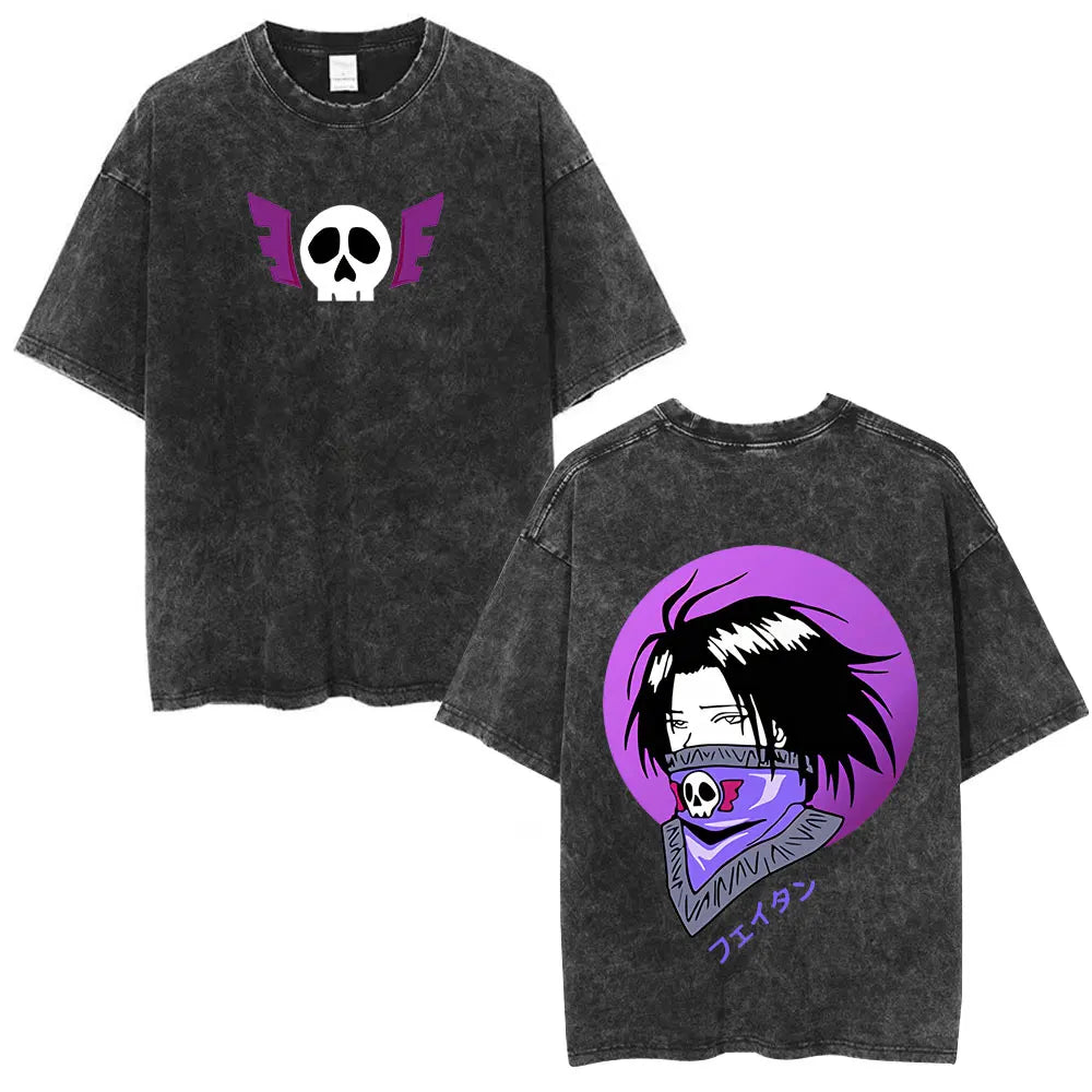 Vintage Washed Anime Hunter X Hunter T Shirt Spider Phantom Troupe Hisoka Chrollo Short Sleeve T-shirt Men Women Summer T-shirts