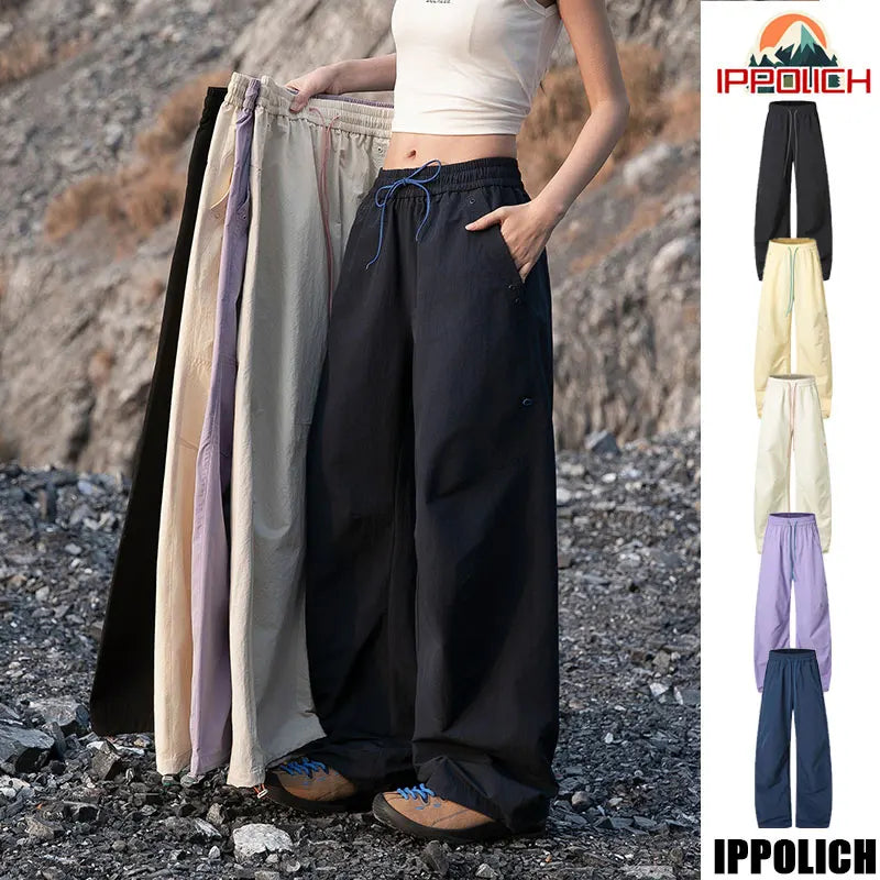 Women's Outdoor Drawstring Pants Spring Summer Trendy Mountaineering Waterproof  Casual Pants Women Paratrooper Jogging Pants