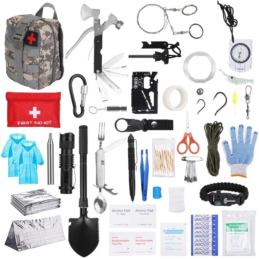125Pcs Survival Kits Professional Emergency Survival Gear Tactical First Aid Kit Supplies for Outdoor Adventure Camping Hiking