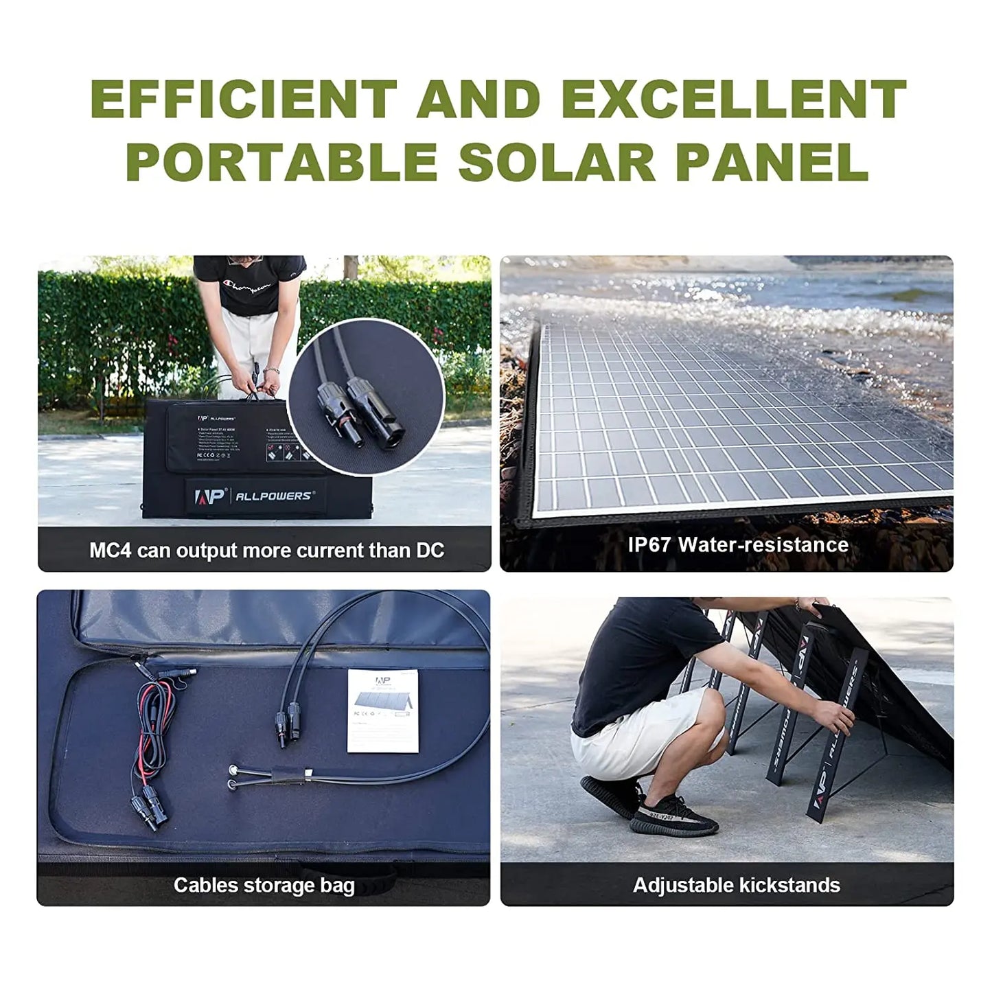ALLPOWERS 400W / 200W / 140W / 100W / 60W  Portable Solar Panel Waterproof for Outdoor Camping RV Garden Roof
