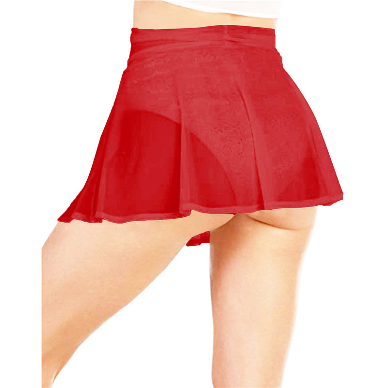 Women Sexy See Through Mini Skirt Summer High Waist Solid Skater Skirt Beach Cover-ups Sheer Mesh Rave Festival Skirt Night Club
