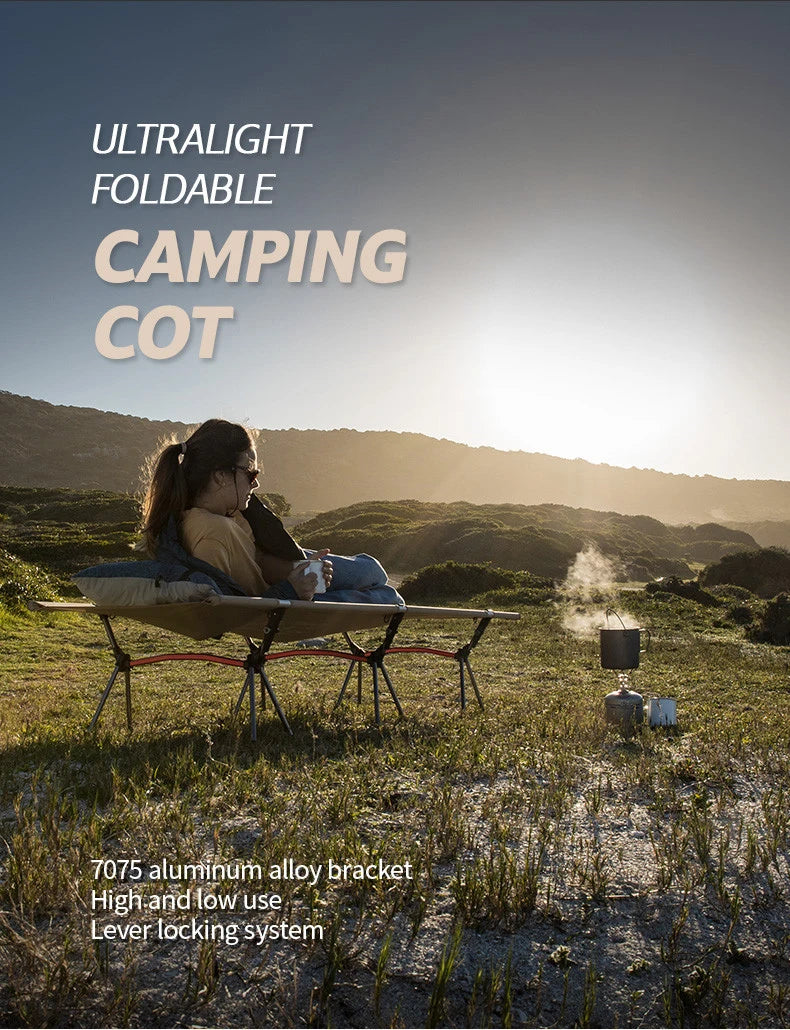 WESTTUNE Camping Cot with Leg Extenders Portable Folding Bed Ultralight Aluminum Alloy Sleeping Cot for Outdoor Hiking Travel