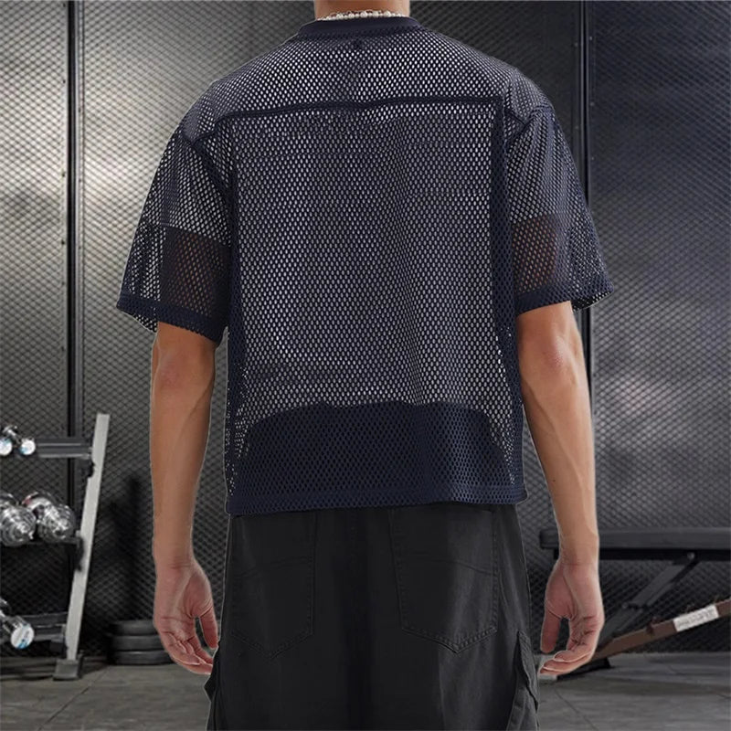 Men s Breathable Mesh Shirt with Bold Number Print Sheer Short Sleeves and Round Neckline - Perfect for Casual Streetwear and