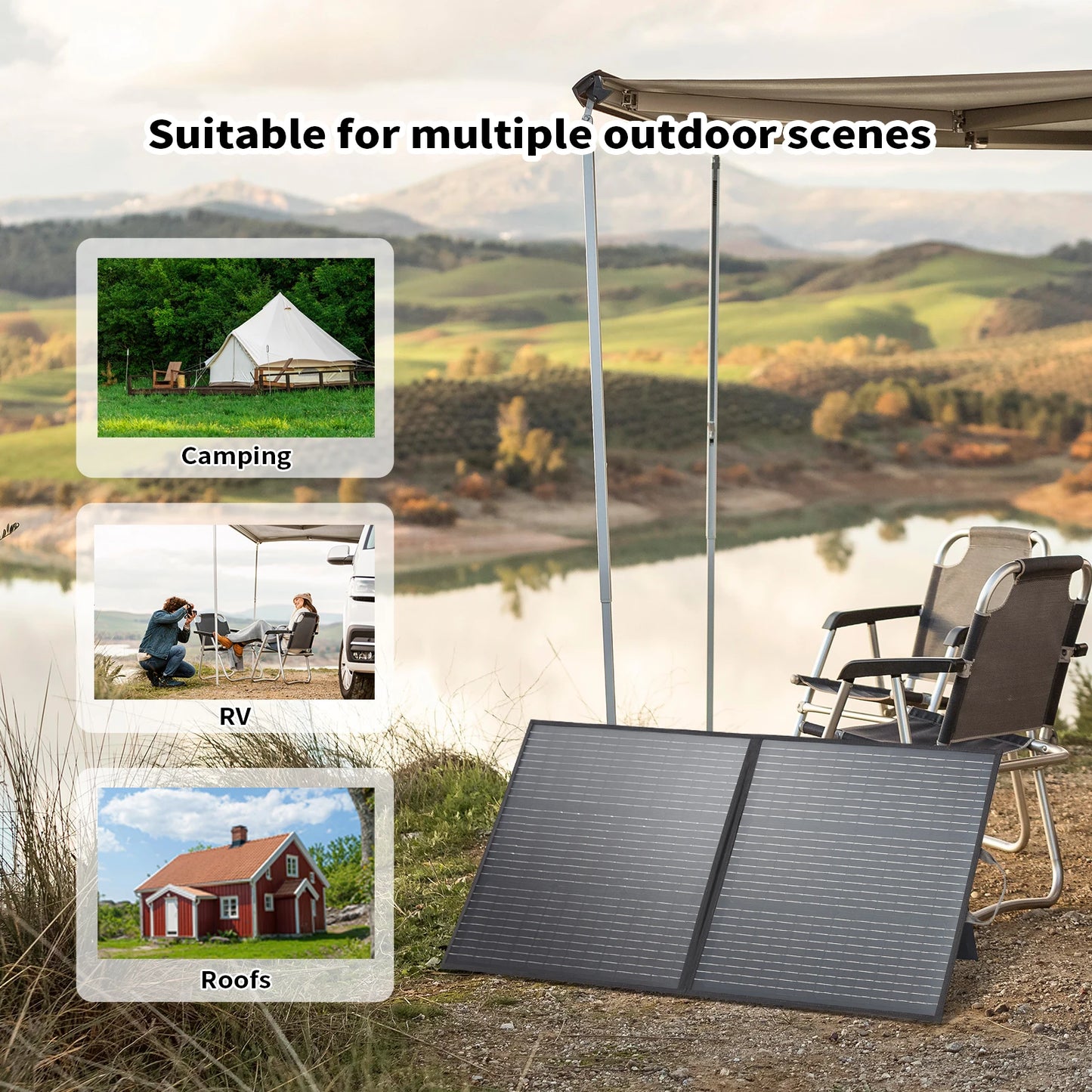 MHPOWOS Power Backup 110W Portable Solar Panel 20V Waterproof Foldable Solar Charger for Camping Fishing Outdoor RV Powerstation