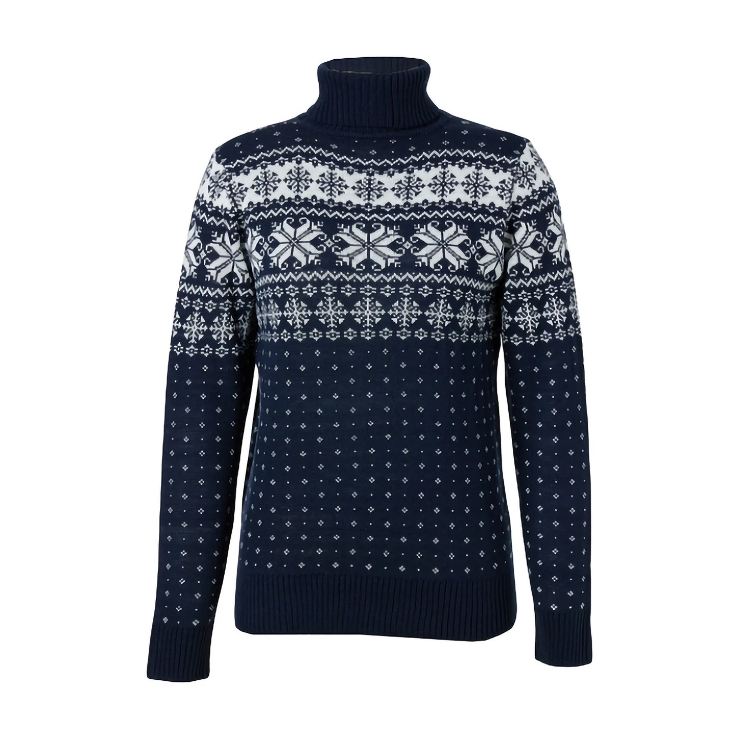 Women s Christmas Snowflake Knitted Sweater Long Sleeve High-neck Print Christmas Pullover Knitwear
