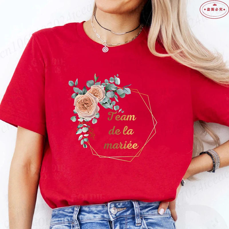 Team Bride Tshirt Bachelorette Bridal Wreath Wedding Party T-Shirts Evjf Future Bride Tees French Woman Single Farewell Tops
