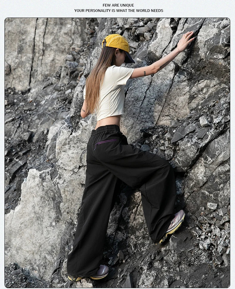 Women's Outdoor Drawstring Pants Spring Summer Trendy Mountaineering Waterproof  Casual Pants Women Paratrooper Jogging Pants