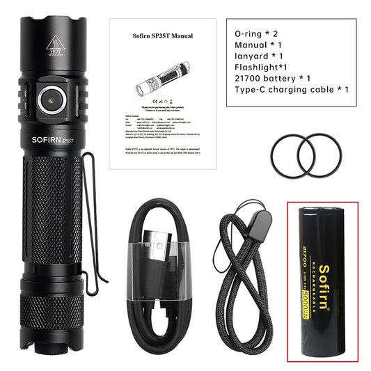 Sofirn SP35T 3800lm Tactical 21700 Flashlight Powerful LED Light USB C Rechargeable Torch with Dual Switch Power Indicator ATR