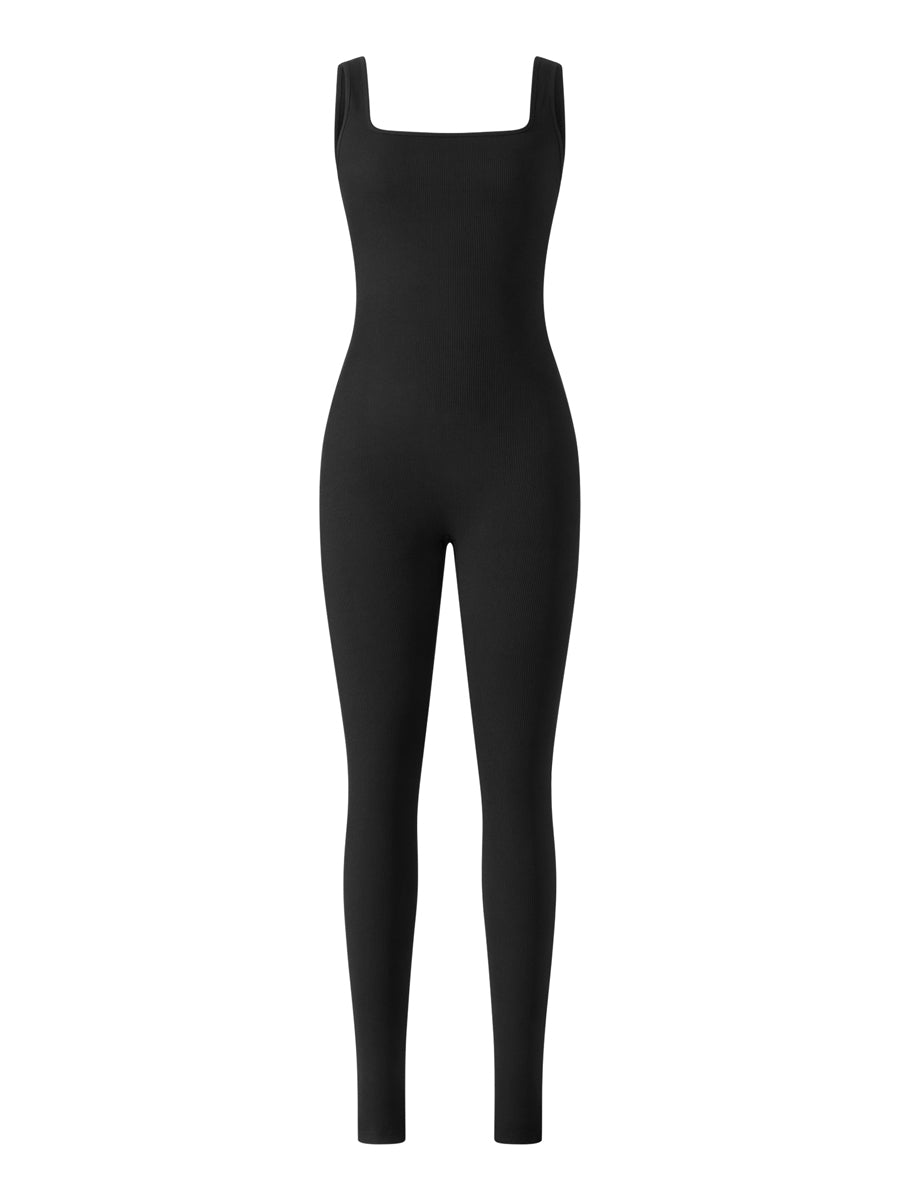 Women Sleeveless Bodycon Jumpsuit Summer Solid Color U-neck Romper Pants Streetwear Clubwear