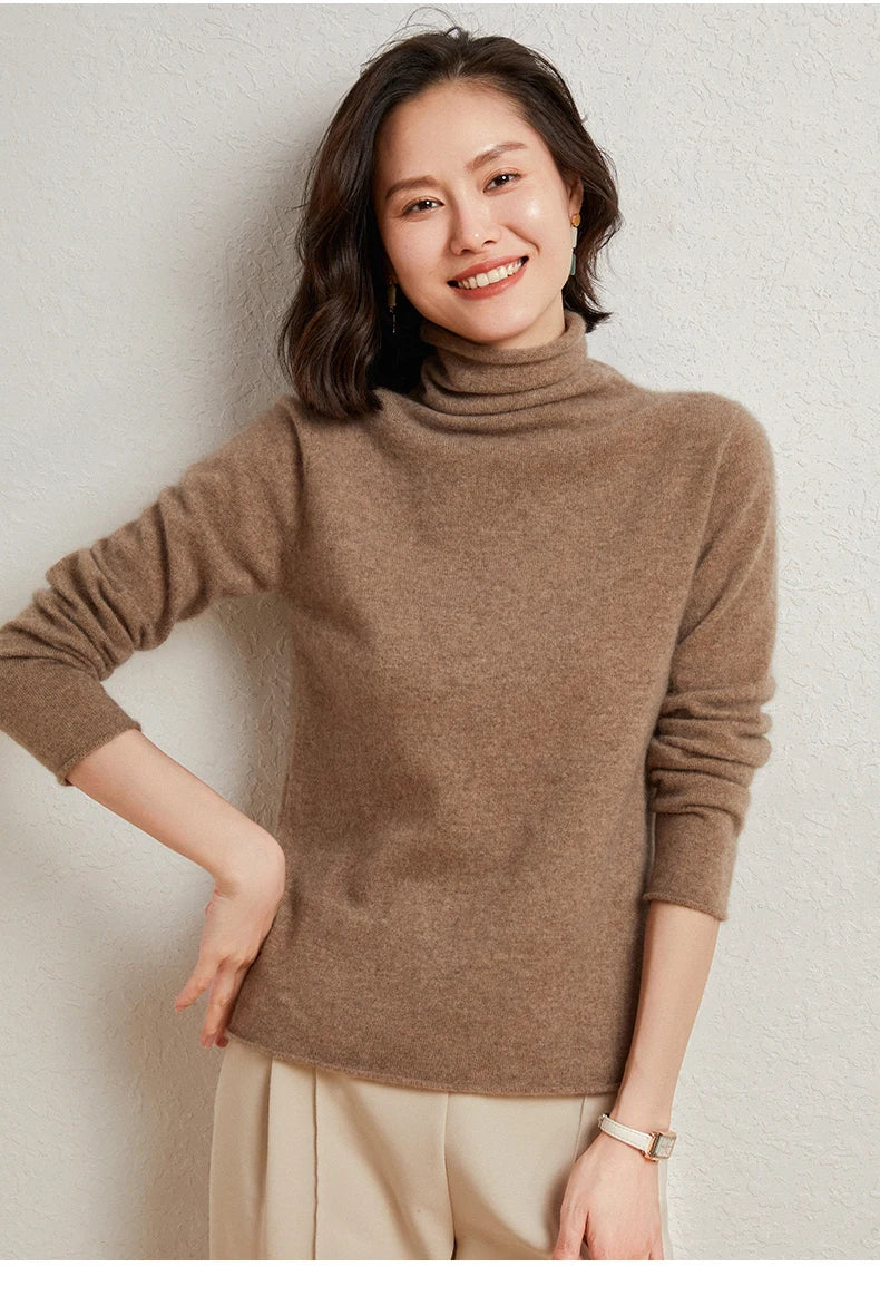 100%Merino Pure Wool Sweater Women's AutumnWinter Long Sleeve High Neck Pullover Warm High Quality Solid Color Basic Knit Jumper
