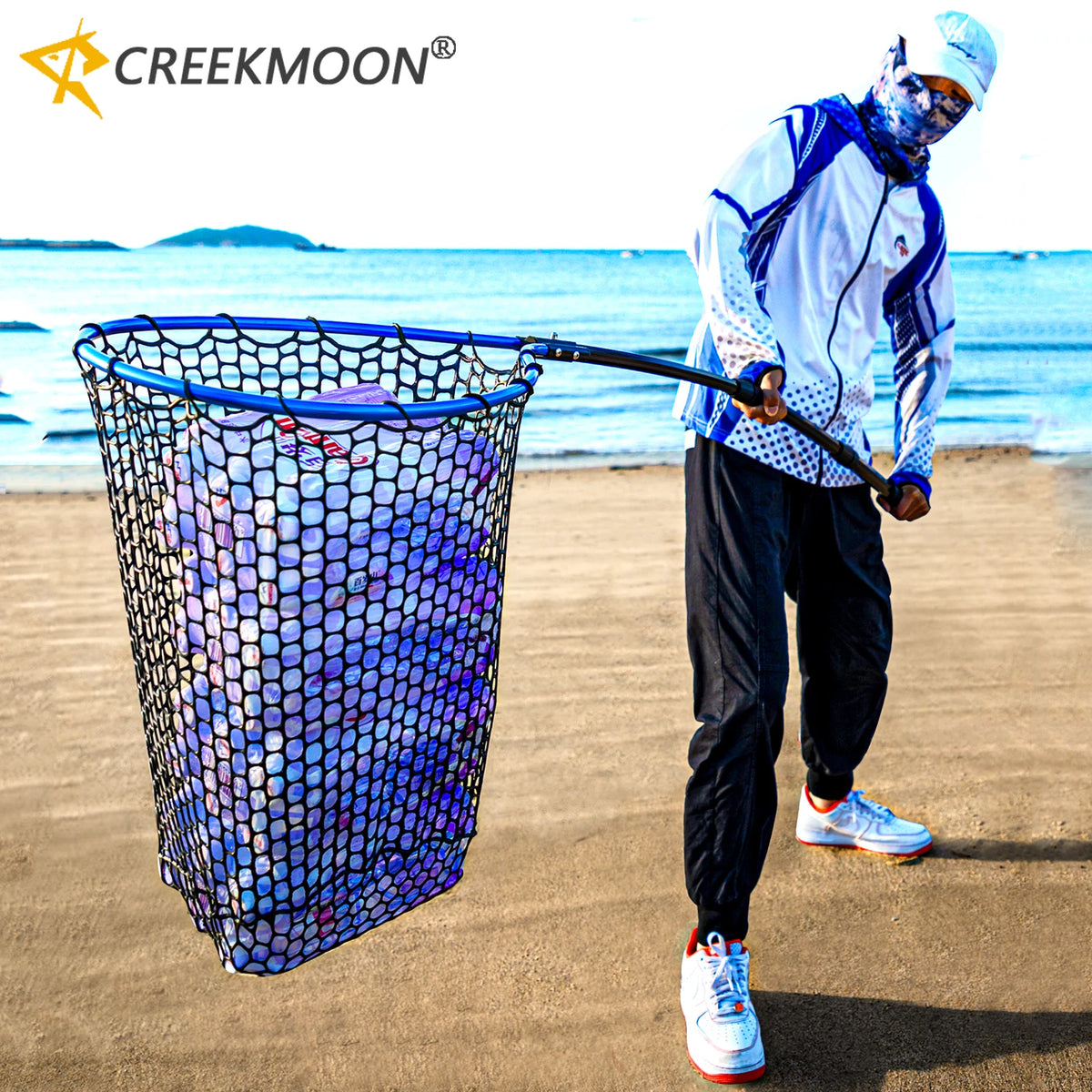 Foldable Fishing Landing Net with Long Handle for Bass Crappie Boat Saltwater Freshwater Quick Dry Rubber Mesh for Big Fish