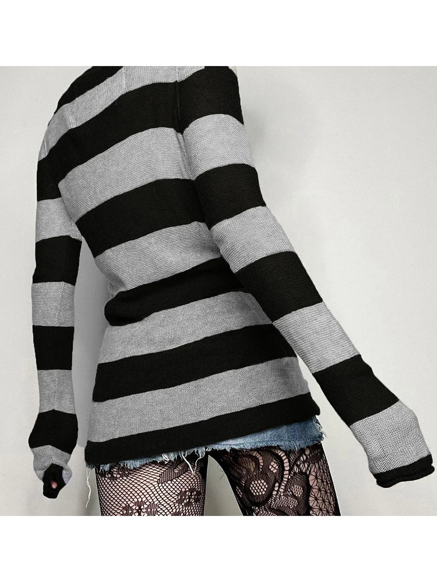 Women s Spring Autumn Knit Sweater V Neck Long Sleeve  Fit Striped Knitwear Tops Dress