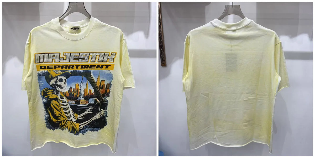 2026 Summer New MAJESTIK Men's T-shirt with Letter Hotfix Rhinestone Print Breathable Lightweight Casual Hip-Hop Style 100% Cotton Men/women T-shirt