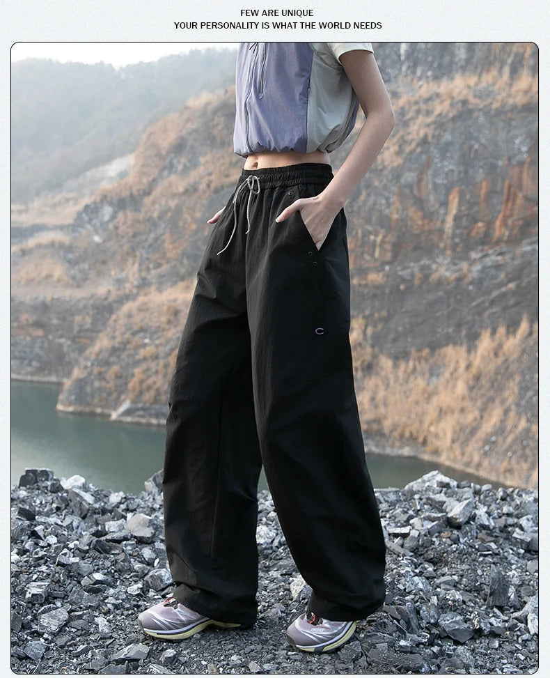 Women's Outdoor Drawstring Pants Spring Summer Trendy Mountaineering Waterproof  Casual Pants Women Paratrooper Jogging Pants