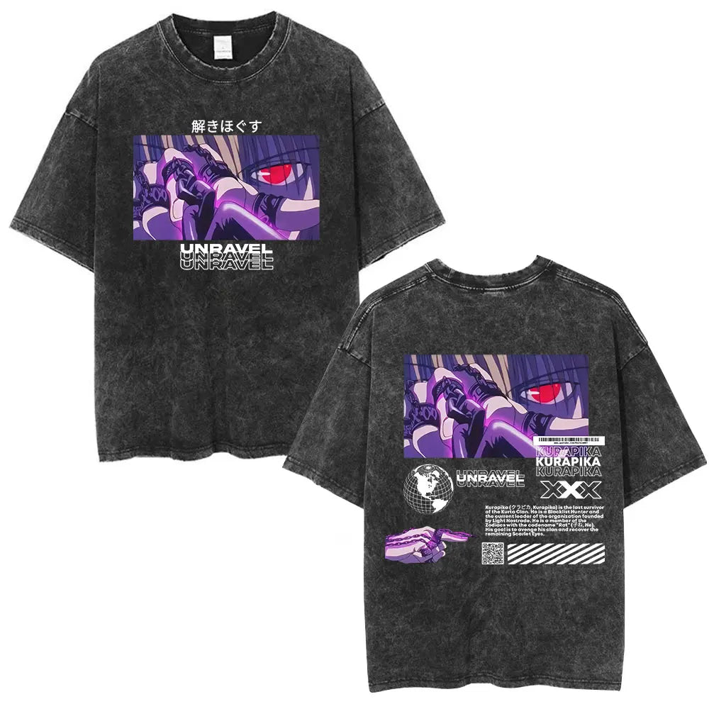 Vintage Washed Anime Hunter X Hunter T Shirt Spider Phantom Troupe Hisoka Chrollo Short Sleeve T-shirt Men Women Summer T-shirts
