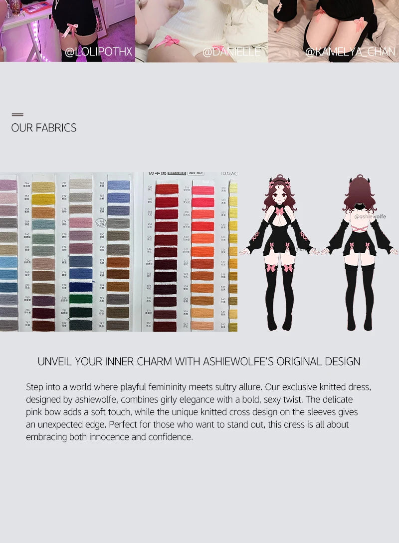 KORURACLUB autumn and winter Bowknot Sexy Black Knitted dress stockings Pink straps Backless Soft girl Turtleneck sweater