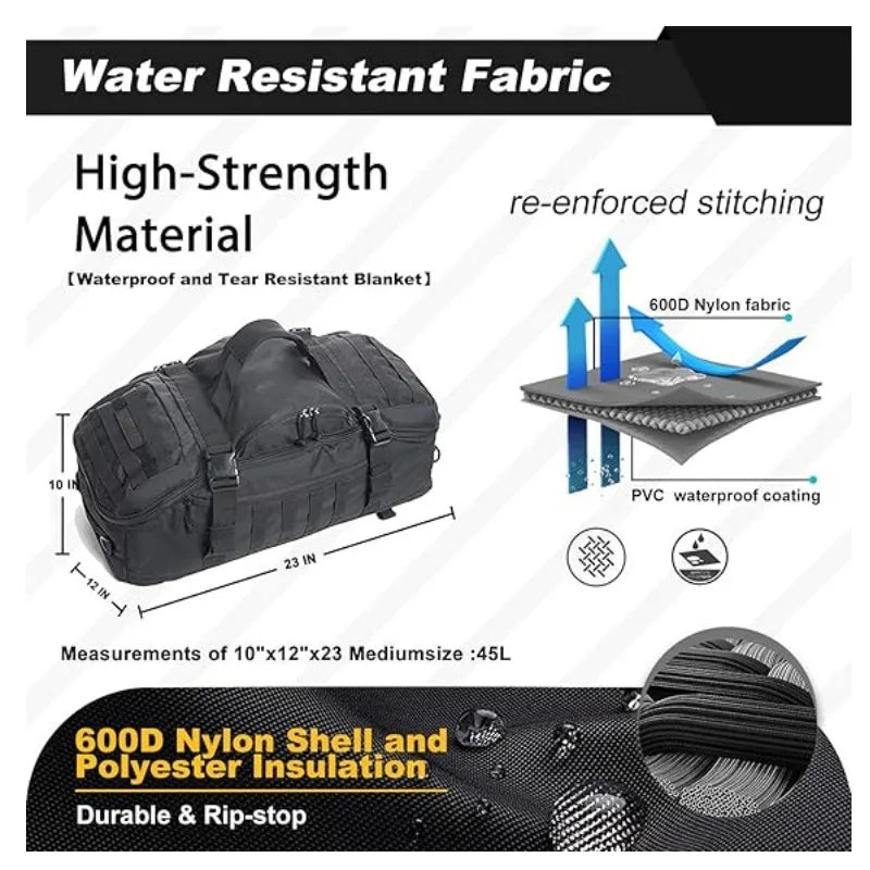 45L Large Capacity Durable 3-in-1 Duffle Backpack Tear Resistant Adjustable Mountaineering Hiking Bag for Outdoor Travel