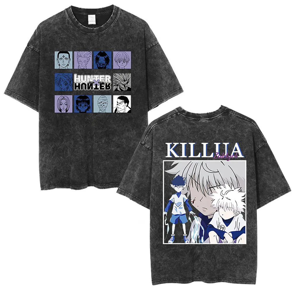 Vintage Washed Anime Hunter X Hunter T Shirt Spider Phantom Troupe Hisoka Chrollo Short Sleeve T-shirt Men Women Summer T-shirts