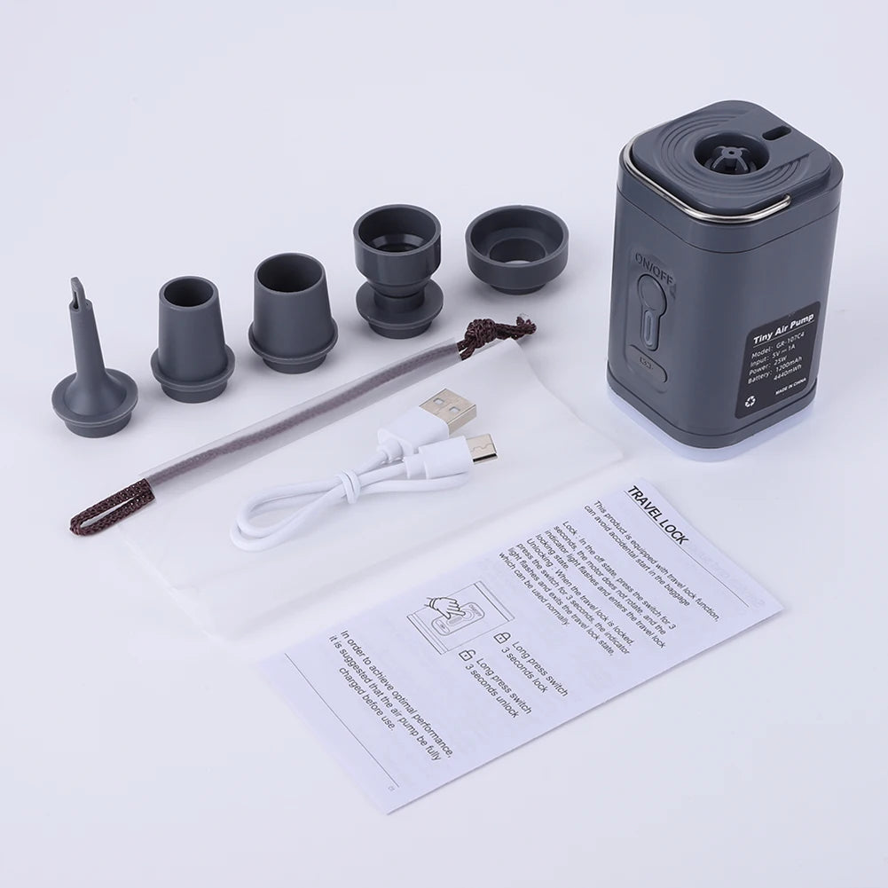 Electric Air Pump Camping Light 3 Lighting Modes Mini Inflate Deflate Pump Rechargeable for Air Beds Boat Swimming Ring