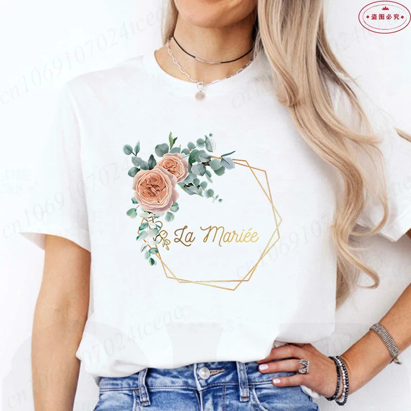 Team Bride Tshirt Bachelorette Bridal Wreath Wedding Party T-Shirts Evjf Future Bride Tees French Woman Single Farewell Tops
