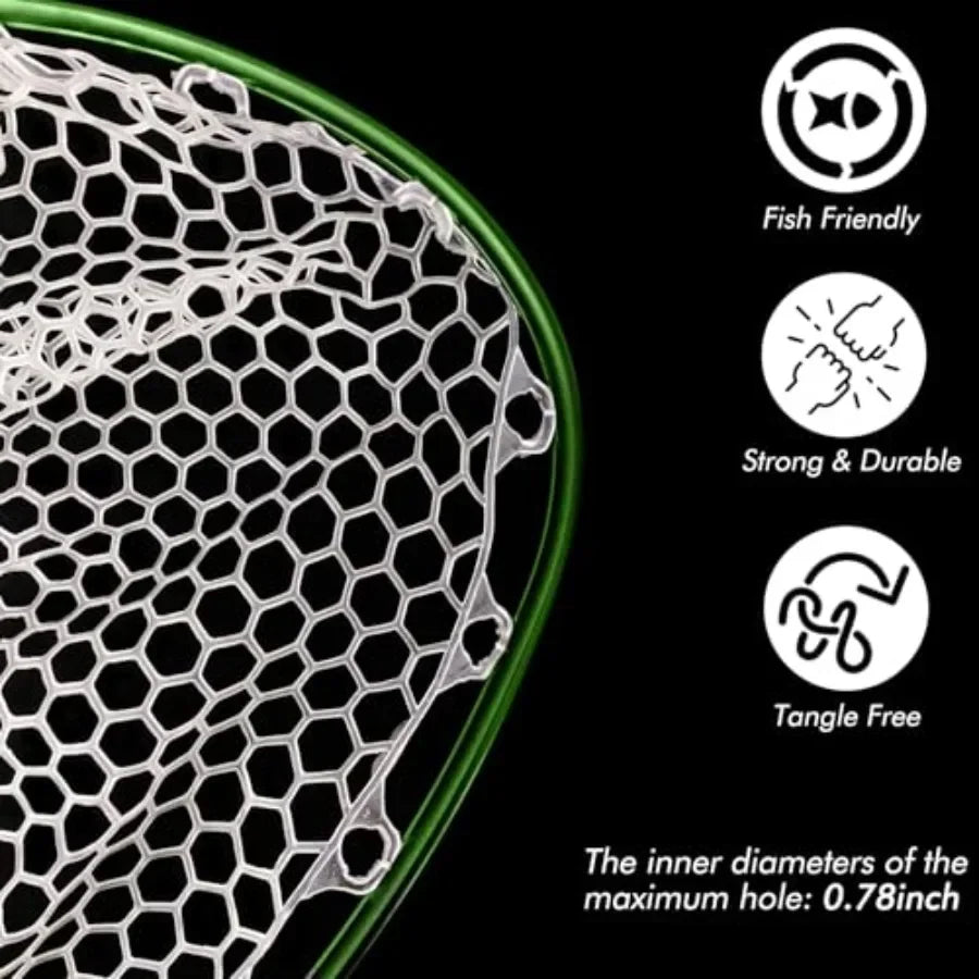 Fly Fishing Landing Net for Trout: Carbon Fiber Frame, Soft Rubber Mesh, Measurement Handle, Standard/Long Option