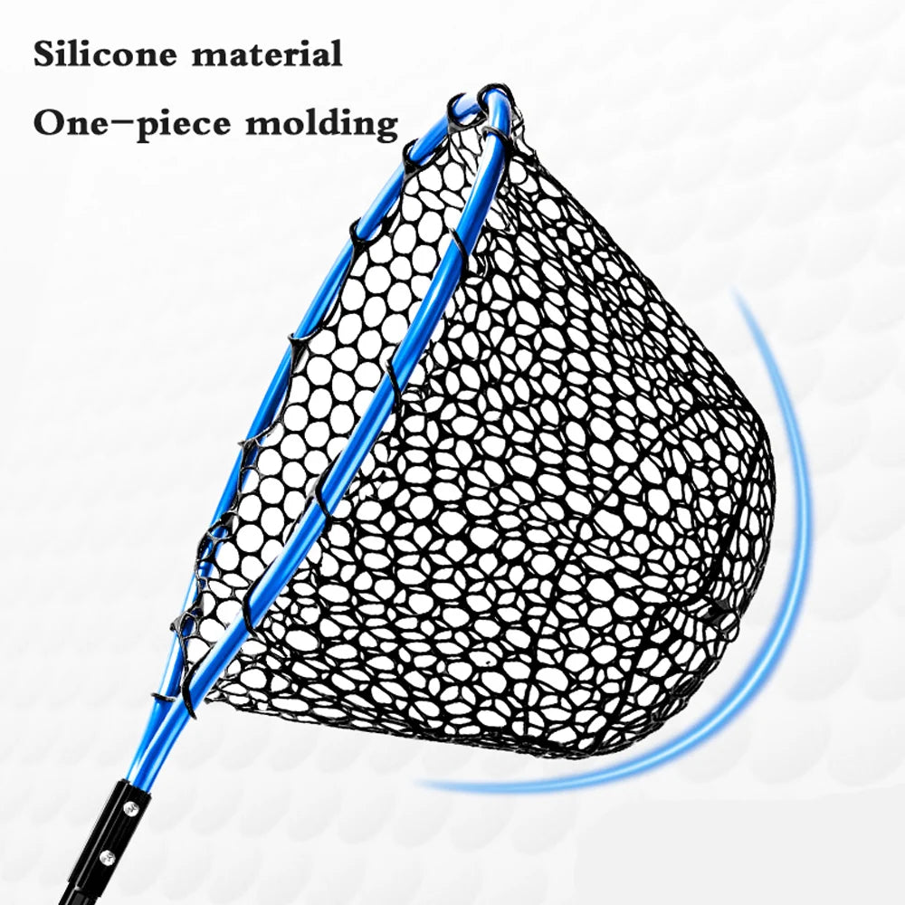 Foldable Fishing Landing Net with Long Handle for Bass Crappie Boat Saltwater Freshwater Quick Dry Rubber Mesh for Big Fish