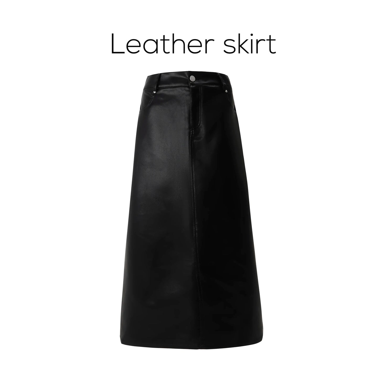 AP Women 2026 Autumn and Winter Knitting Patchwork Sweater Mock Neck Modal Shirt Stretch Skirt Leather Skirt