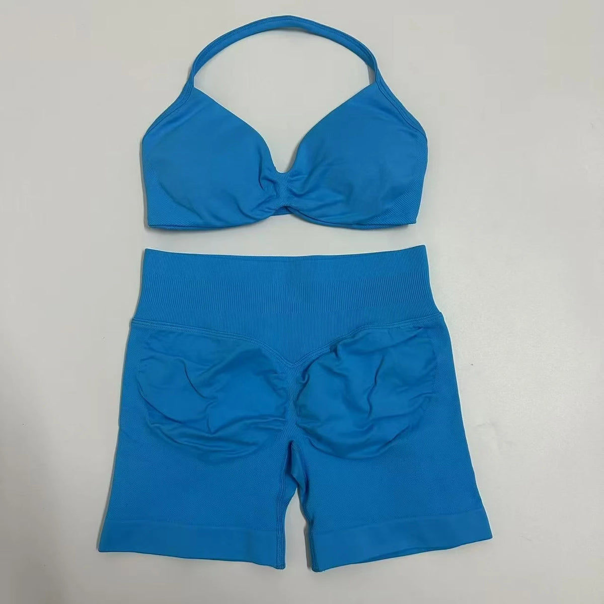 yoga  Womens 2 Piece Yoga Set Strappy Seamless Sports Bra and High Waist Scrunch Shorts for Gym Workout and Fitness Training