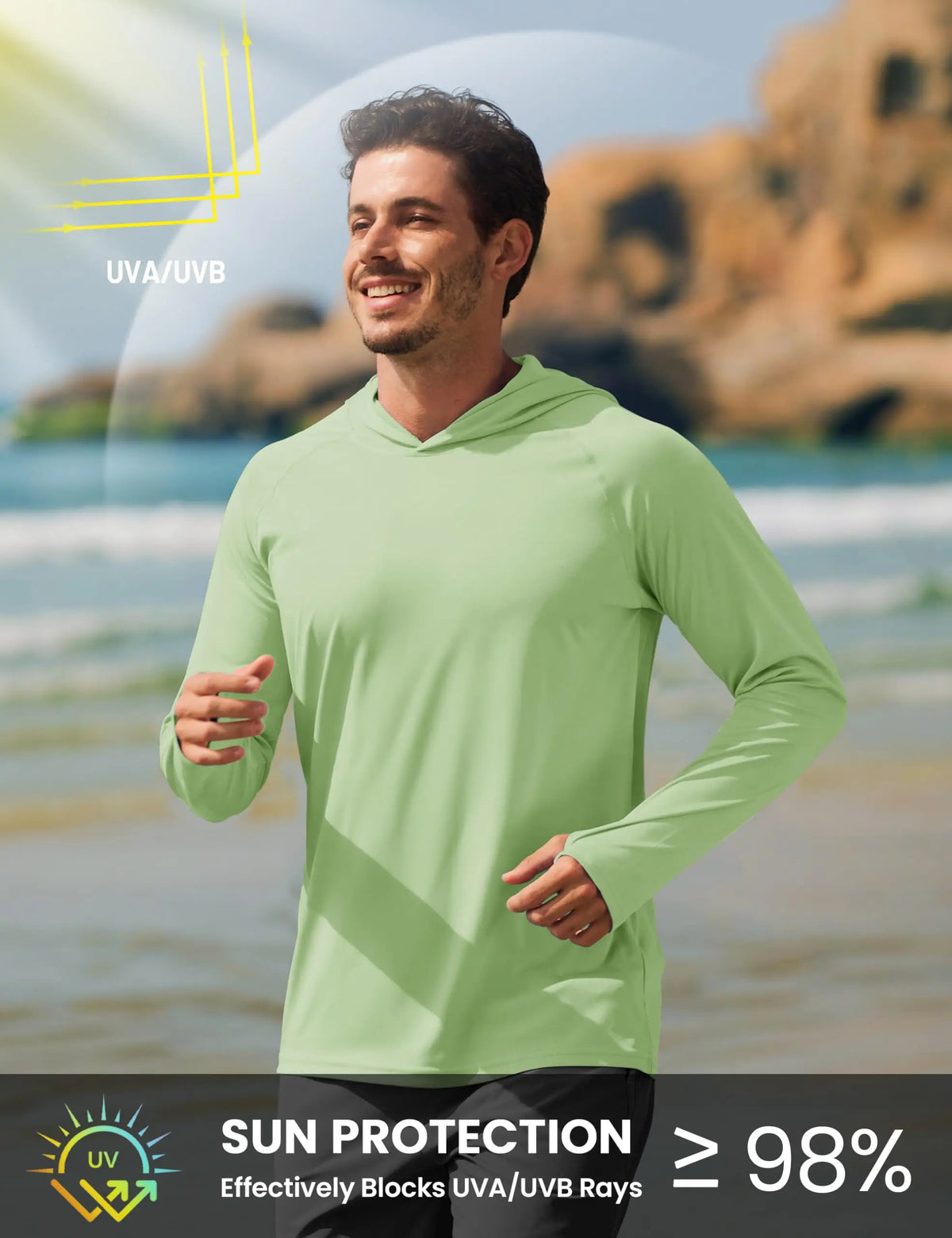 Men's UPF 50+ Sun Protection Hoodie Shirt Long Sleeve Quick Dry Fishing Shirt Lightweight Outdoor Hiking Workout T-Shirt