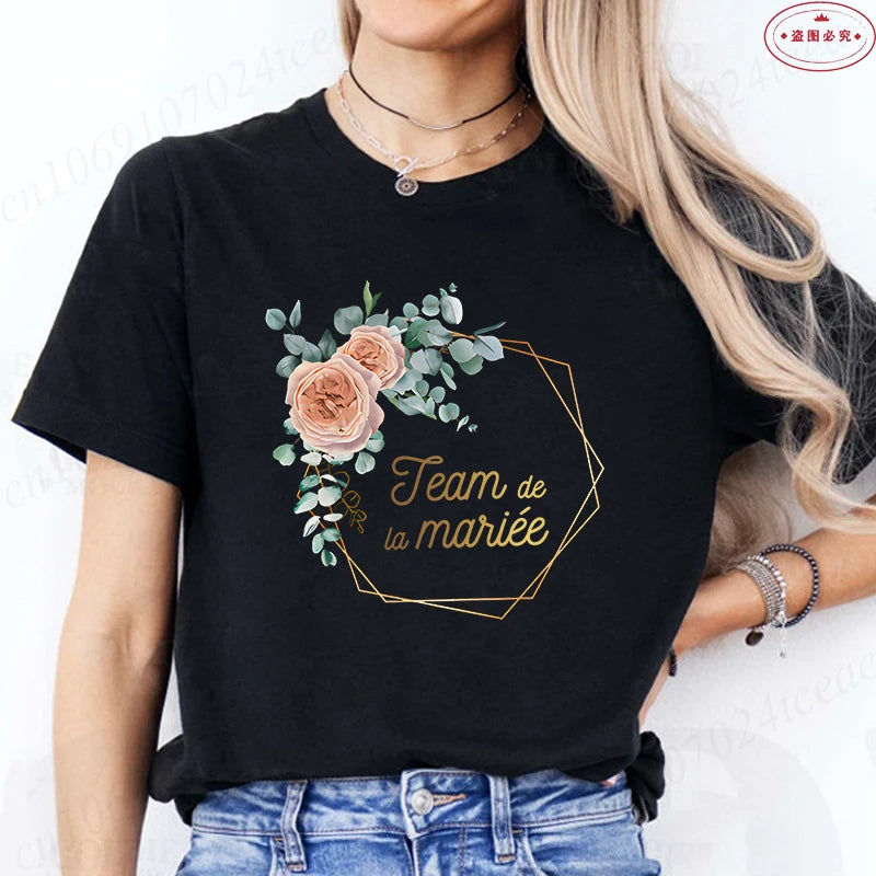 Team Bride Tshirt Bachelorette Bridal Wreath Wedding Party T-Shirts Evjf Future Bride Tees French Woman Single Farewell Tops
