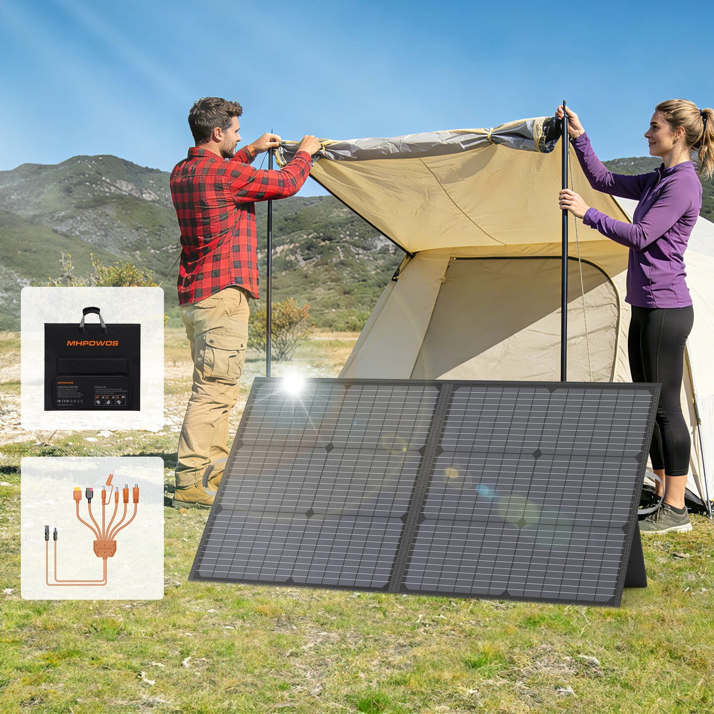 MHPOWOS 110W Portable Solar Panel Camping Essentials Foldable Solar Charger for Power Station 20V Output with Kickstands for RV