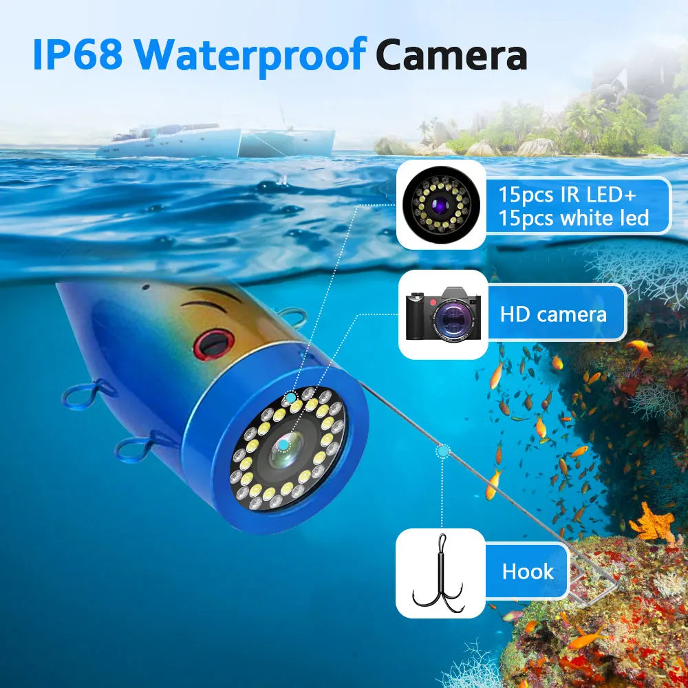 MAOTEWANG 7inch Fishfinder Underwater Fishing Camera Double Lamp 30LEDs 15M 30M 50M Waterproof For ICE/Sea/River Fishing