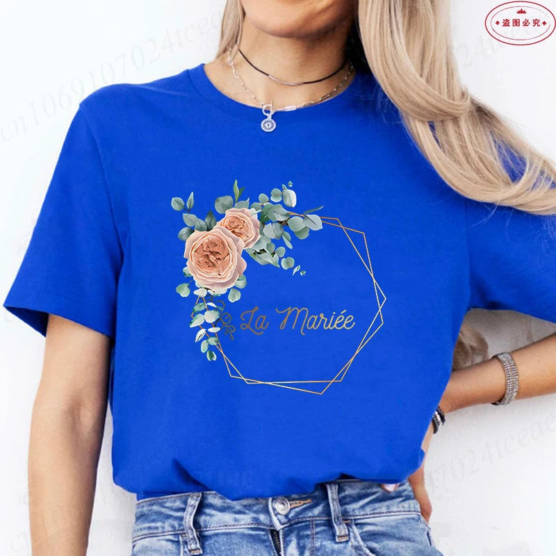 Team Bride Tshirt Bachelorette Bridal Wreath Wedding Party T-Shirts Evjf Future Bride Tees French Woman Single Farewell Tops
