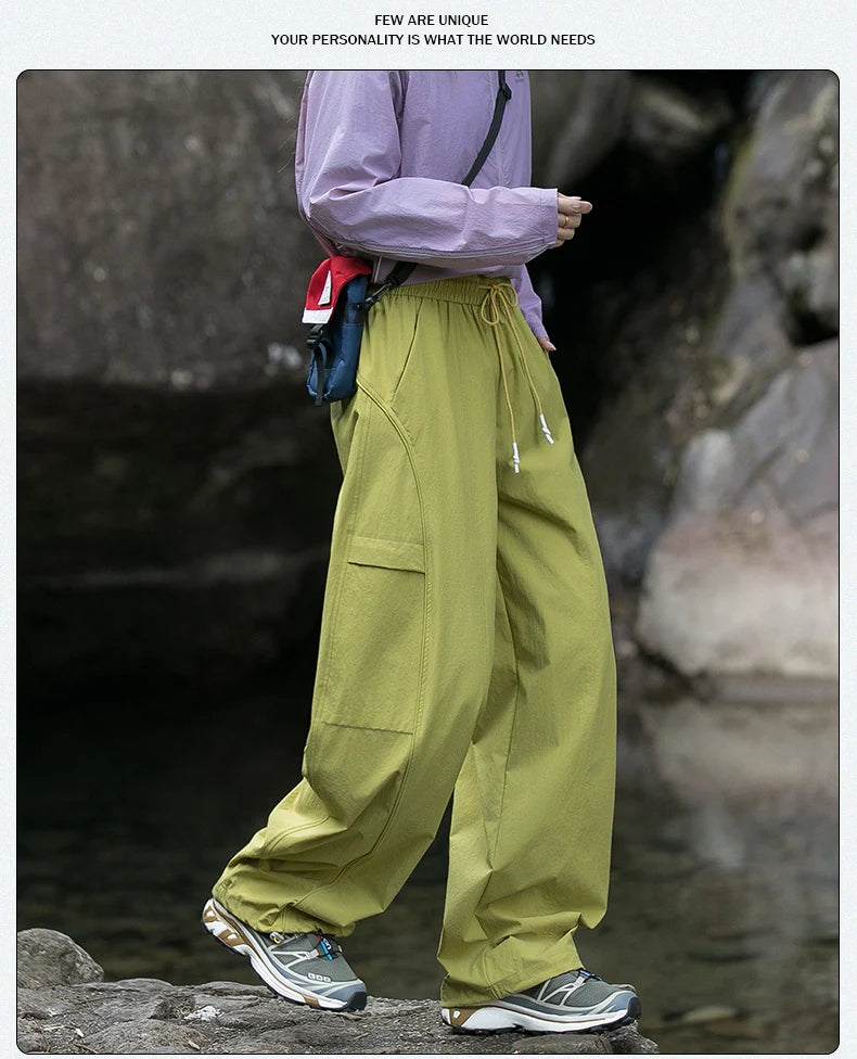 Women's Trendy Street Style Cargo Pants Fashion Oversized Pocket High Waist Baggy Pant Women Hip Hop Straight New Trousers Pink
