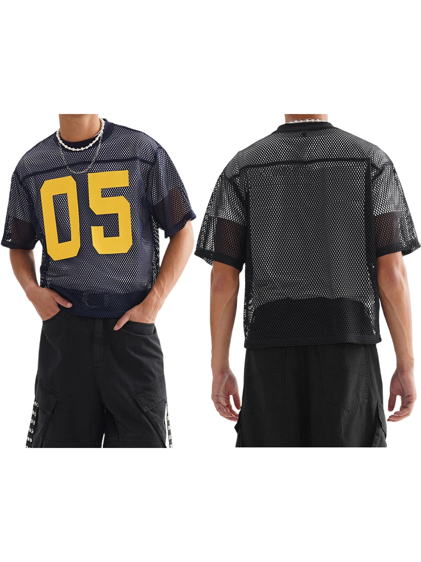 Men s Breathable Mesh Shirt with Bold Number Print Sheer Short Sleeves and Round Neckline - Perfect for Casual Streetwear and