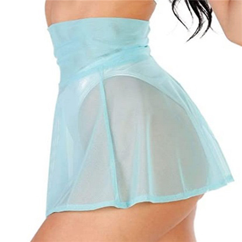 Women Sexy See Through Mini Skirt Summer High Waist Solid Skater Skirt Beach Cover-ups Sheer Mesh Rave Festival Skirt Night Club