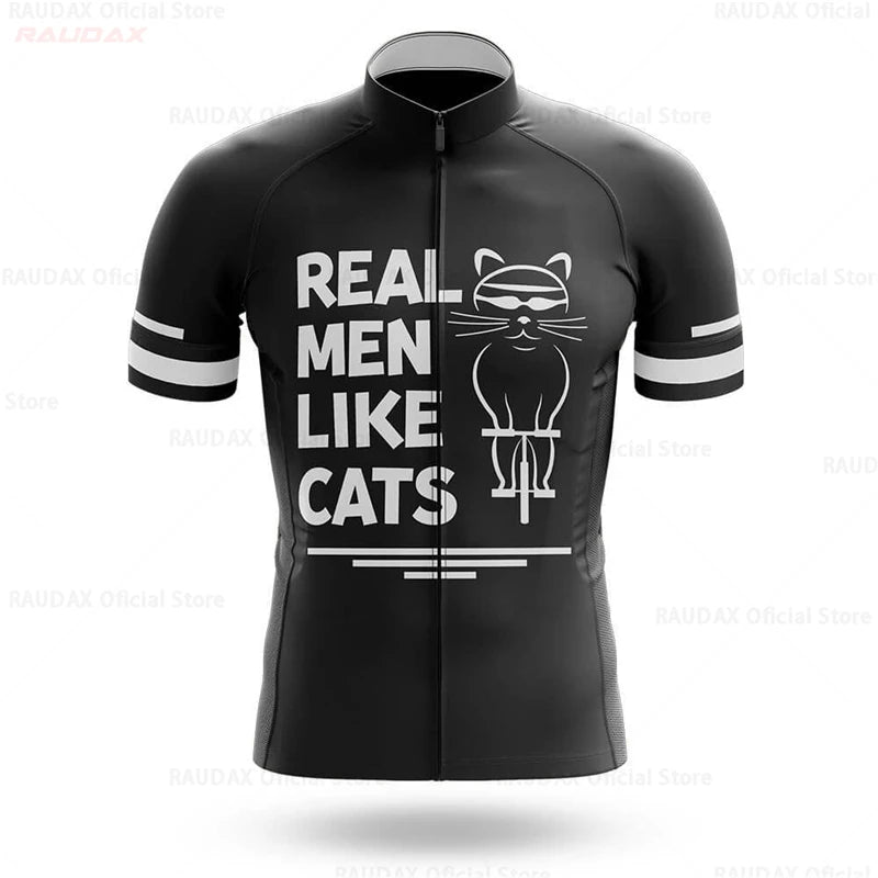 2023 Men's Cycling Clothes Funny Cartoon Cat Summer Short Sleeve Cycling Jersey Set Breathable Quick Dry Sportswear Bike Uniform