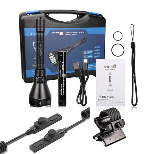 TrustFire T90R Kit High Power 4800 Lumens LED Hunting Flashlight, 1600 Meters Long Range Rechargeable Tactical Flashlight