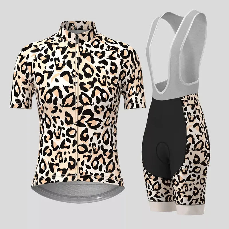 Women's Cycling Clothing Gradient Leopard Print Summer Cycling Jersey Set Women Breathable Short Sleeves Mountain Bike Clothes
