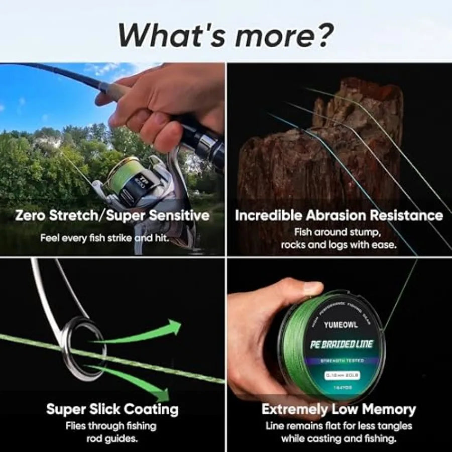 Thinner Braided Fishing Line, Ultra-Strong Abrasion Resistant Zero Stretch Braided Line, 4and8 Strand
