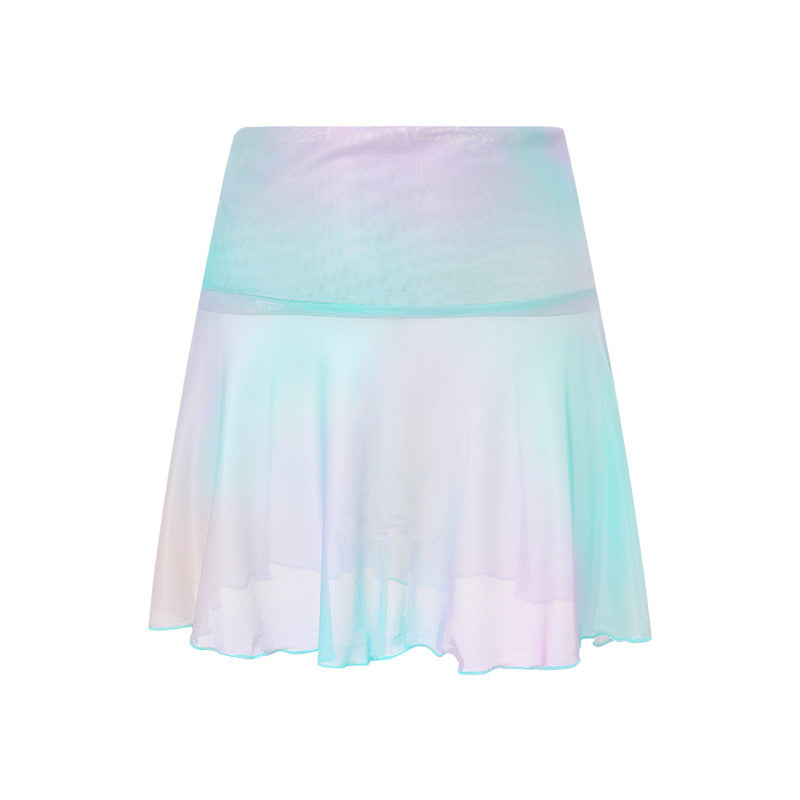Women Sexy See Through Mini Skirt Summer High Waist Solid Skater Skirt Beach Cover-ups Sheer Mesh Rave Festival Skirt Night Club