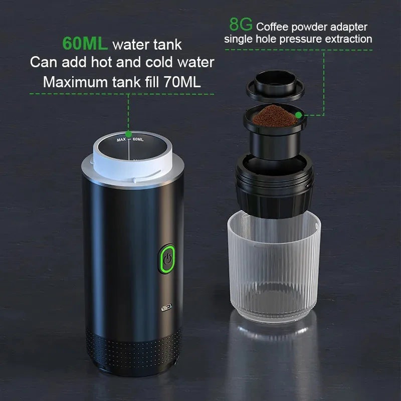 Portable Wireless Electric Espresso Coffee Machine For Travel &Car &Home Camping Coffee Maker 3-in-1 Capsule Powder Coffee Maker